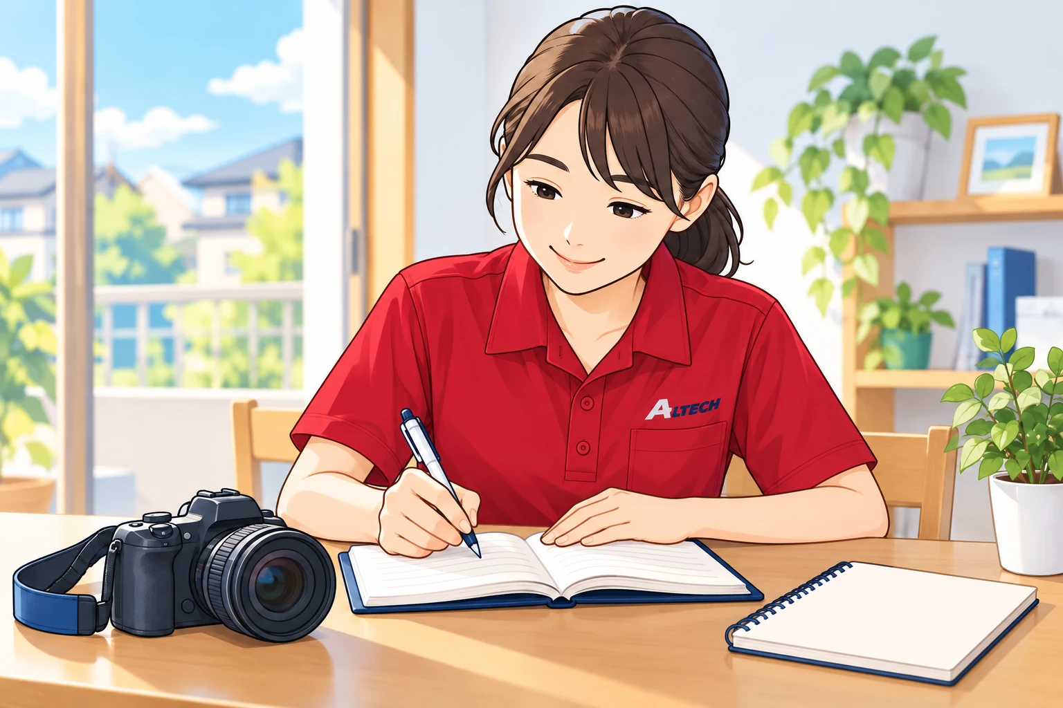 日々の仕事を日記に記録するスタッフのイラスト