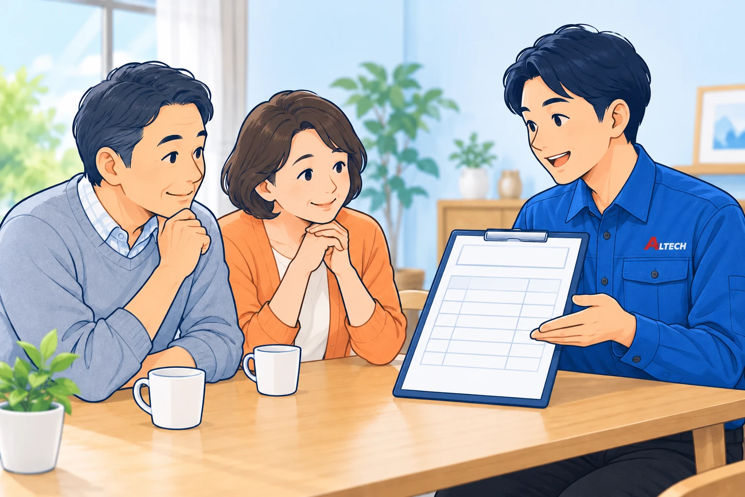 見積り内容をお客さまに説明するイラスト