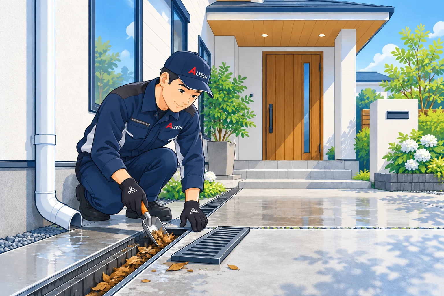 住まいの外回りをメンテナンスするイラスト