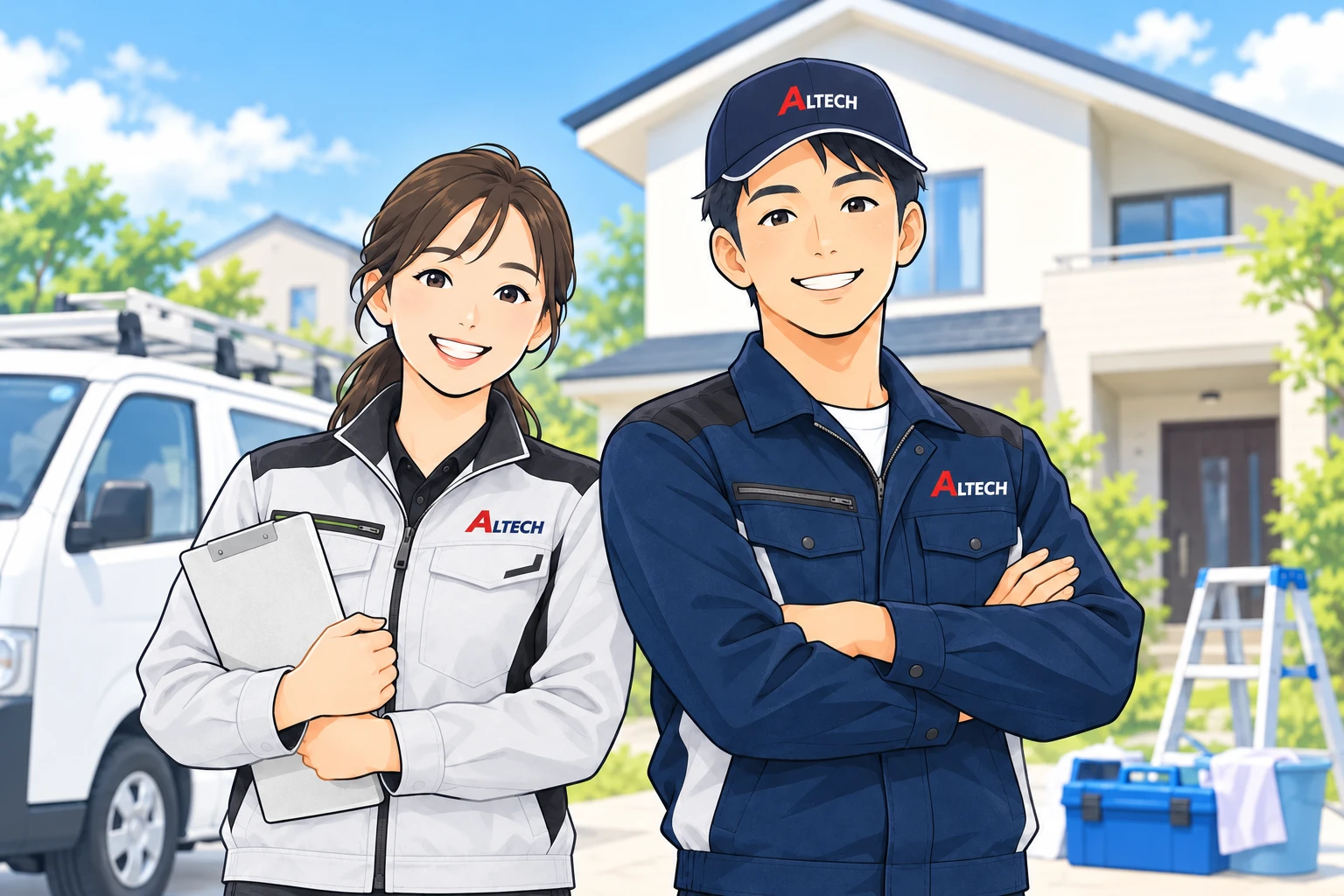 アルテックの制服とキャップを着用した、暮らしの相談を支えるスタッフのイラスト